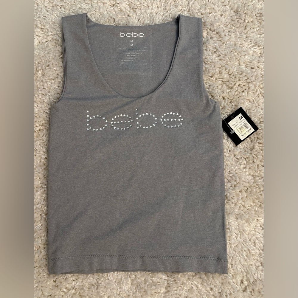 Bebe Heather Grey and Silver Embellished Tank Top Juniors Medium NWT